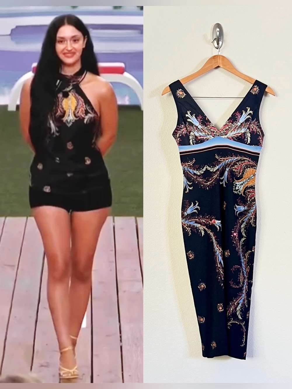 Vintage ROBERTO CAVALLI 2004 Silk Baroque Printed Midi Slip Dress in Black